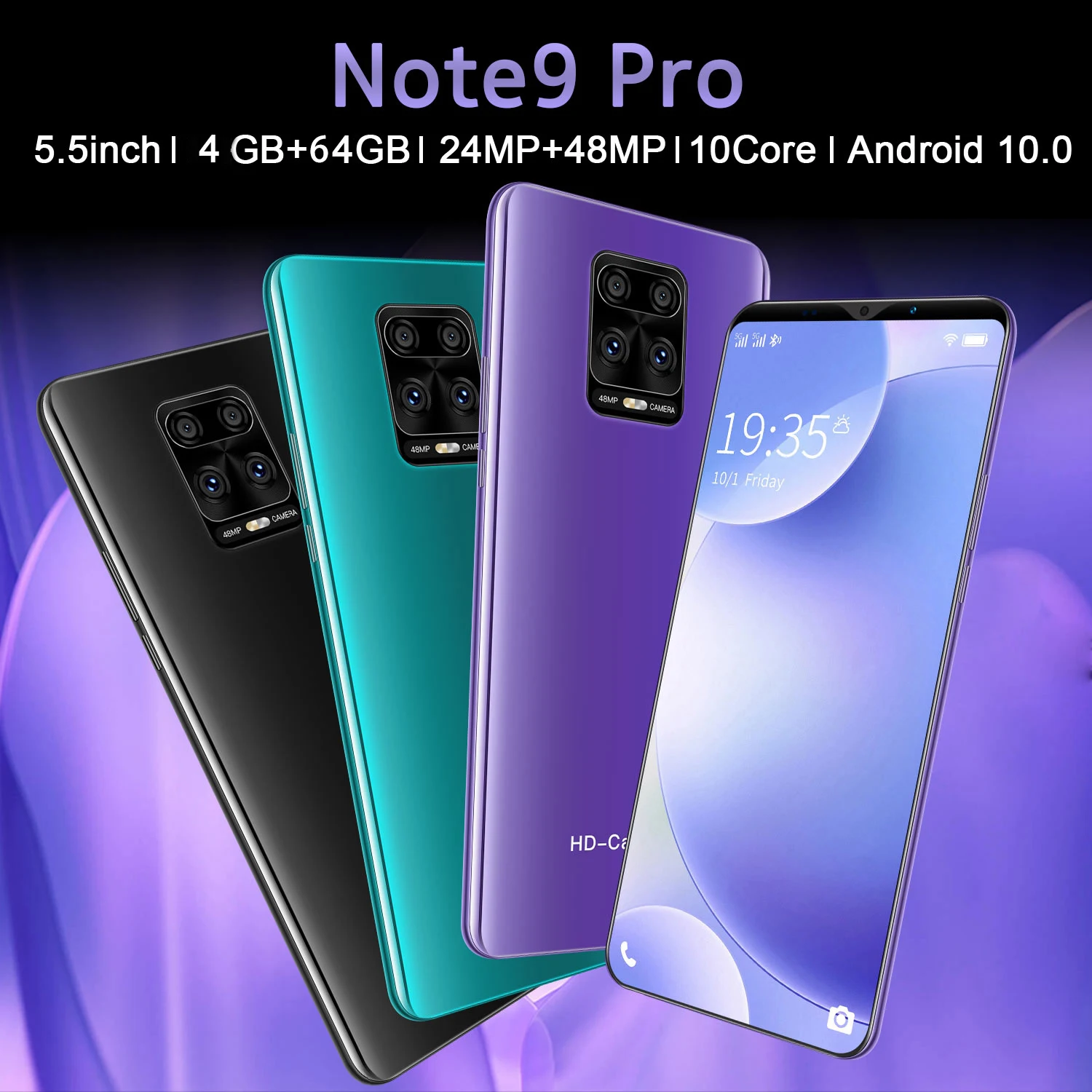 Note 9 Pro смартфон с 5 5-дюймовым дисплеем ОЗУ 4 Гб ПЗУ 64 ГБ Android |