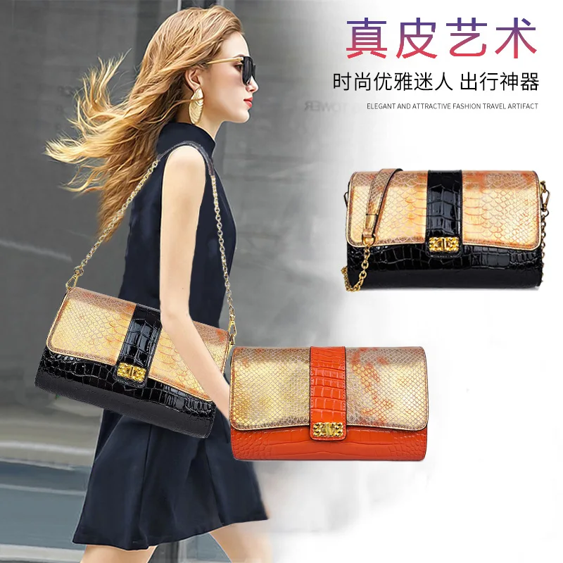 

Genuine leather women's bag, new women's shoulder bag, python pattern cowhide fashionable diagonal underarm bag