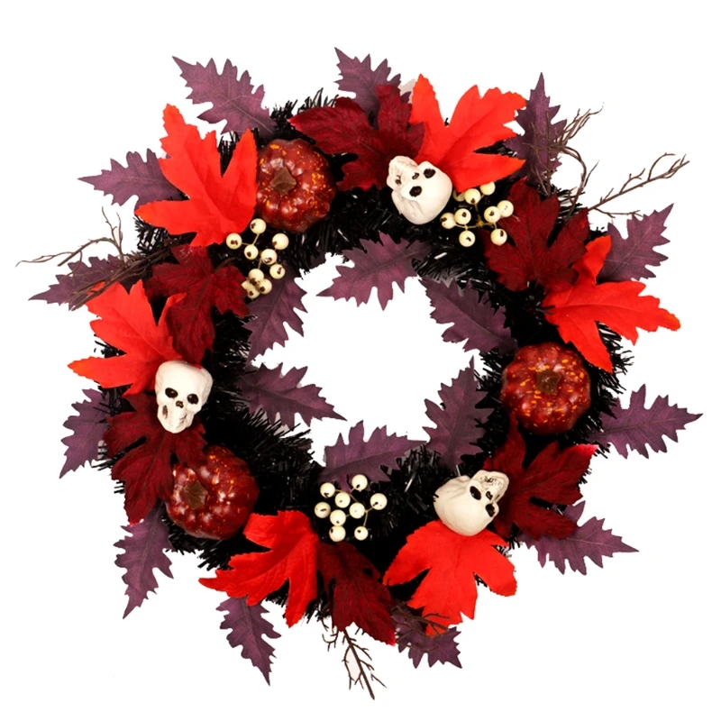 

X6HD Halloween Wreaths Skull Maple Leaf Garland Ornaments Holiday Party Thanksgiving Window Door Hanging Garden Decorations