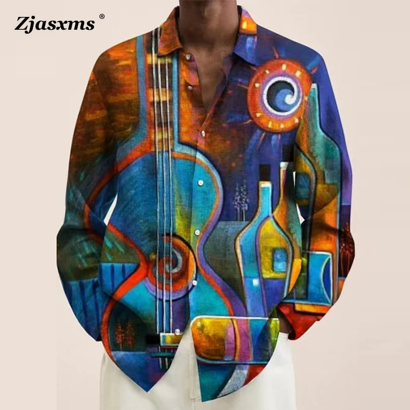 

Рубашка мужская с цветочным принтом, повседневная однобортная блузка с лацканами, с длинным рукавом, свободная уличная одежда, весна-осень