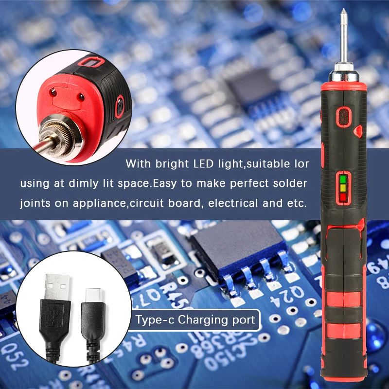 

450℃ Portable Wireless Soldering Iron with LED light Set USB Rechargeable Lithium Battery Soldering Kit Household Appliances