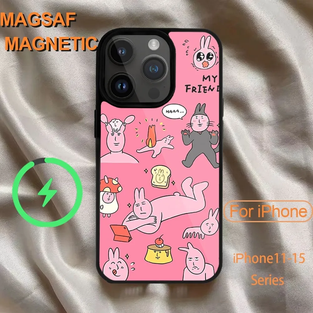 Забавный розовый красный кролик Myfriend чехол для телефона iPhone 14 13 12 11 15 Pro Max Magsafe