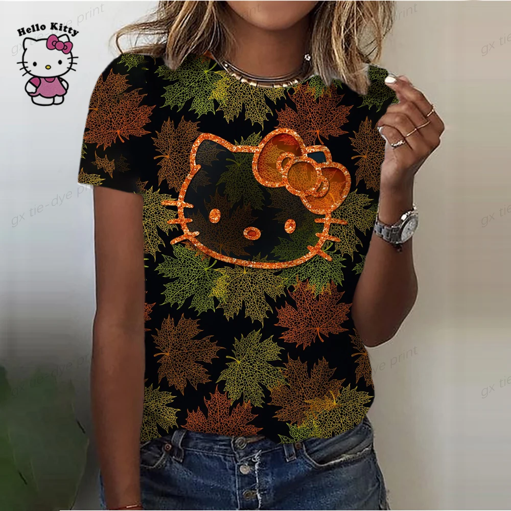 

Модная женская футболка с 3D рисунком Hello Kitty, футболки, топы, новинка, футболка Harujuku с коротким рукавом, свободная Женская одежда с мультяшным рисунком