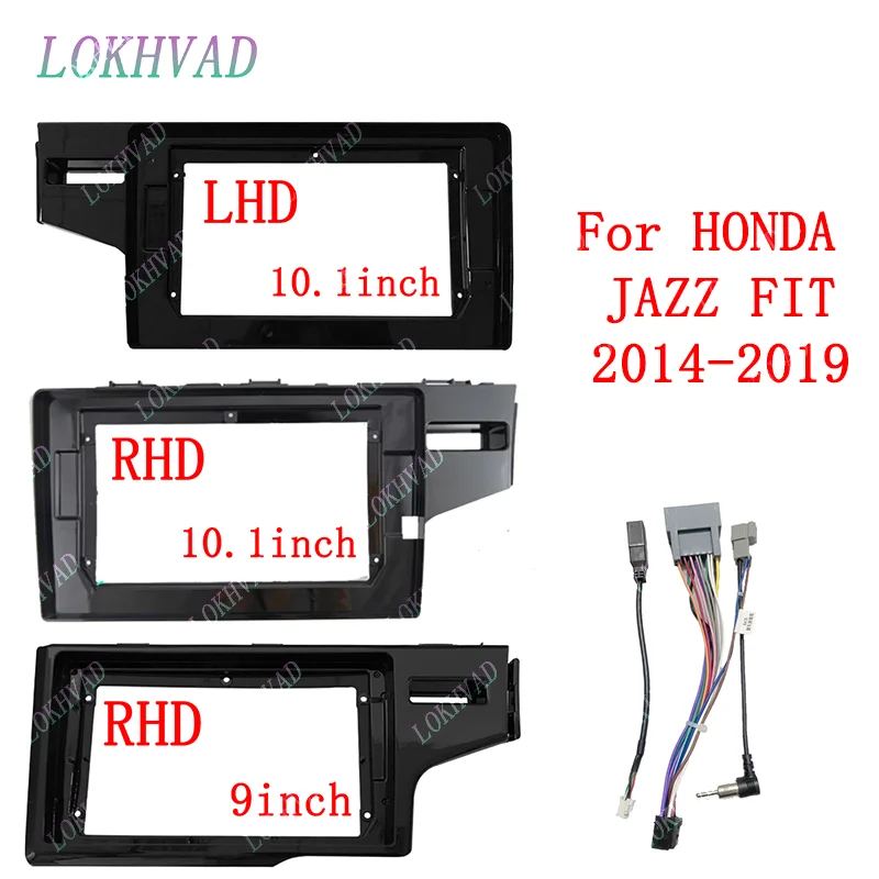 Фото 2 Din для HONDA JAZZ FIT 2014-2019 UV BLACK Автомобильная рамка Android Комплект панели Центральный лицевой кабель видео жгут canbus №1
