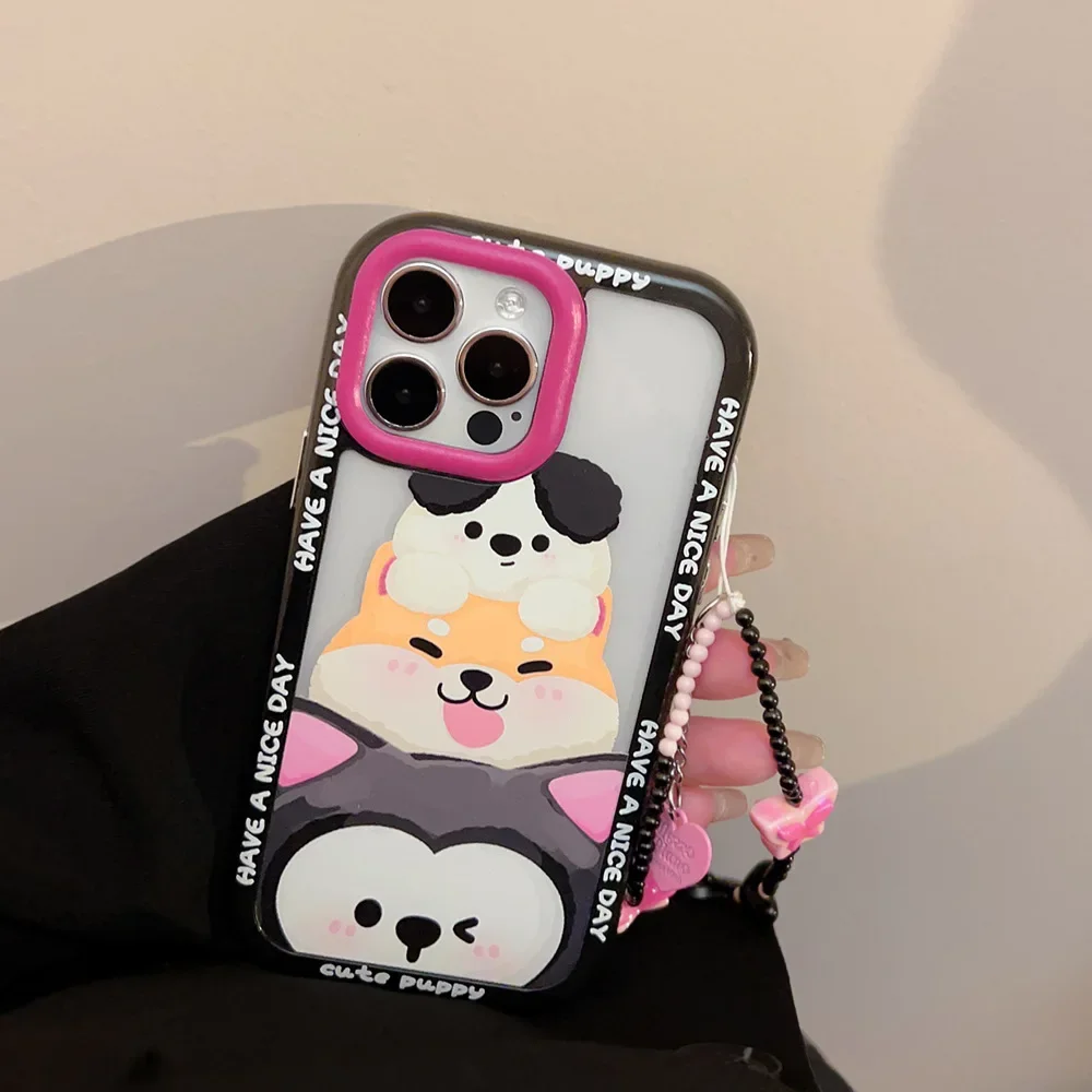 

Ins dog puppy cartoon cute shockproof bracelet back cover for iphone x xr xsmax 15 14 pro max 11 12 13 promax phone case conque