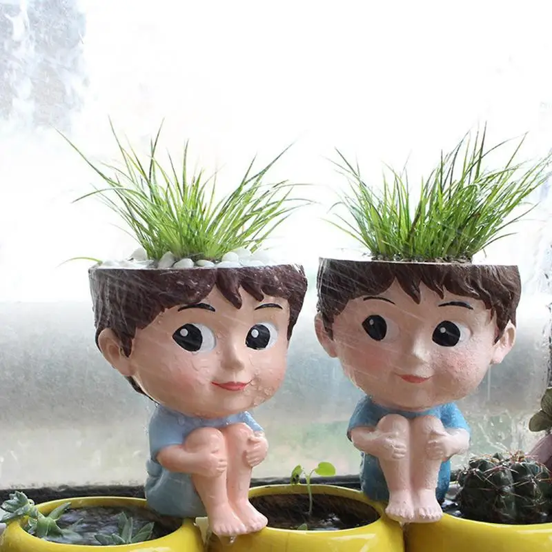 

Resin Boy Flowerpot Decorative Ornaments For Garden House Desktop Succulents Cactus Plants Pot Planter Boy Head Pot Bonsai