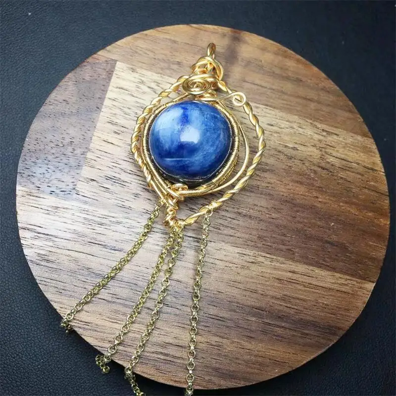 Подвеска из натуральной медной проволоки с кианитом драгоценный камень