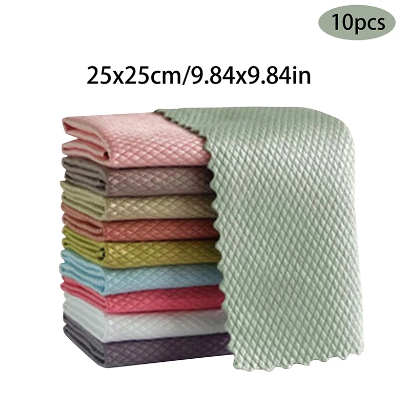 

10PCS 25/30cm Microfiber Streak-Free Cleaning Cloths Reusable Wiping Rags Cloth Rewashable Rags Household Cleaning Tools