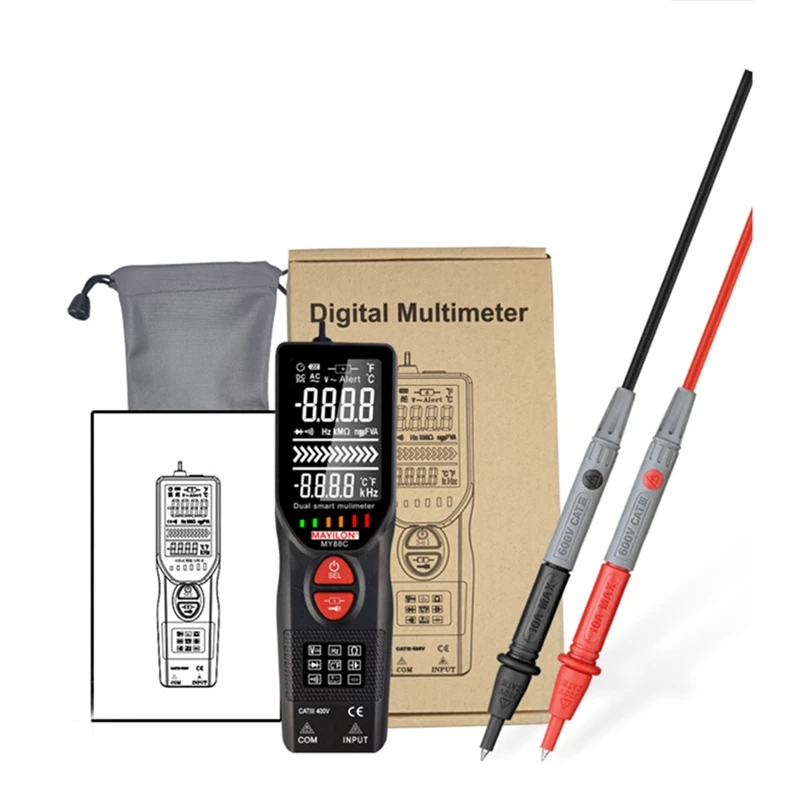 

MAYILON MY88C Smart Multimeter NCV Voltage Detector 6000 Counts Digital LCD Pen Type Thermocouple Probe 0-1000℃ Tester