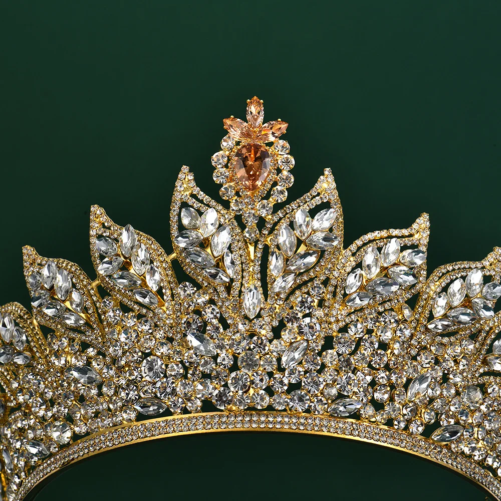 New AAA Zircon Gold CZ Tiara Wedding Crown Headpieces for Bride Luxury Bridal Hair Accessories