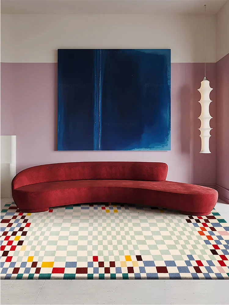

Colorful Checkerboard Living Room Carpet Comfortable Soft Bedroom Rug Balcony Rugs Modern Home Decoration Aesthetics Alfombra IG
