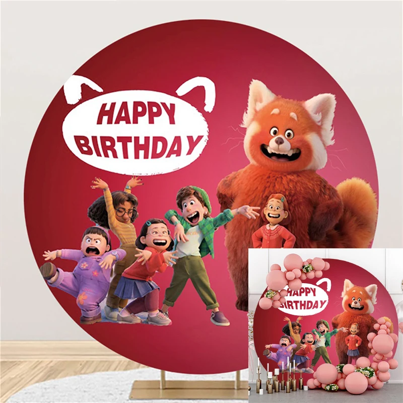 

Disney Circle Background Turning Red Meilin Panda Birthday Party Decoration Banner Round Photography Backdrop Photo Studio