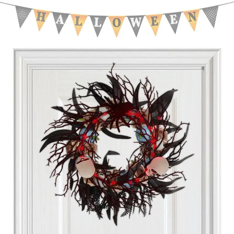 

Halloween Skeleton Wreath Artificial Flower Wreath Pumpkin Wreath Feather Garland Skull Wreath For Indoor Outdoor Window Porch