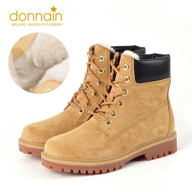 

Donna-in Casual Women Winter Snow Boots Women Warm Fur Genuine Leather Hiking Boots Platform Heels Boots Female Shoes Size 41-43