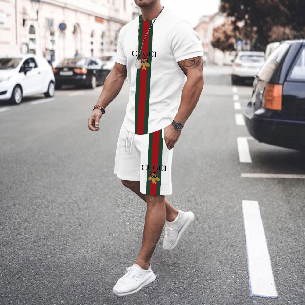 

Summer Men Sets Fashion Men's Casual Sportswear Suit Oversized Sports Suit Short-sleeved T-shirt + Shorts 2-piece Set