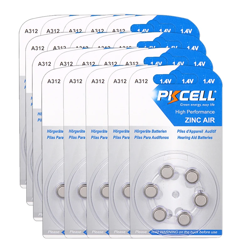 

Аккумуляторы для слуховых аппаратов PKCELL A312 312A ZA312 120 PR41 S312 Zinc Air 312/A312 6 шт./блистер * 20 карт, 312 шт.