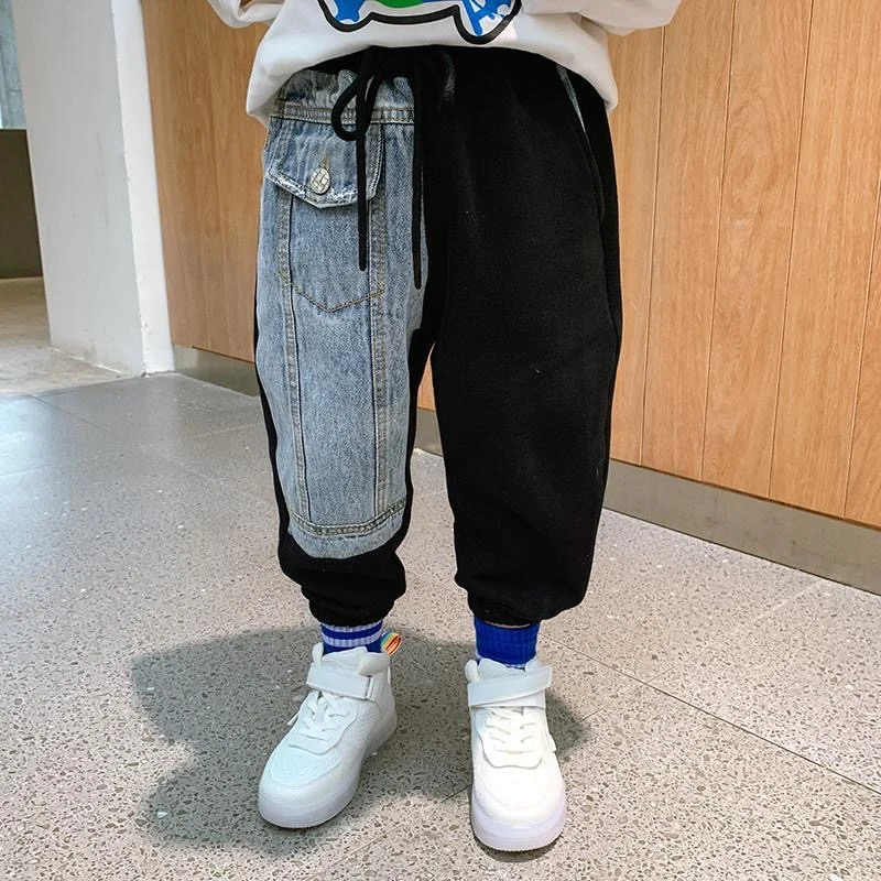 Boys Pants Fashion Jeans Patchwork Trend Sport Casual Pants Spring Autumn Teeage Children Sweatpants Baby Kids Trousers