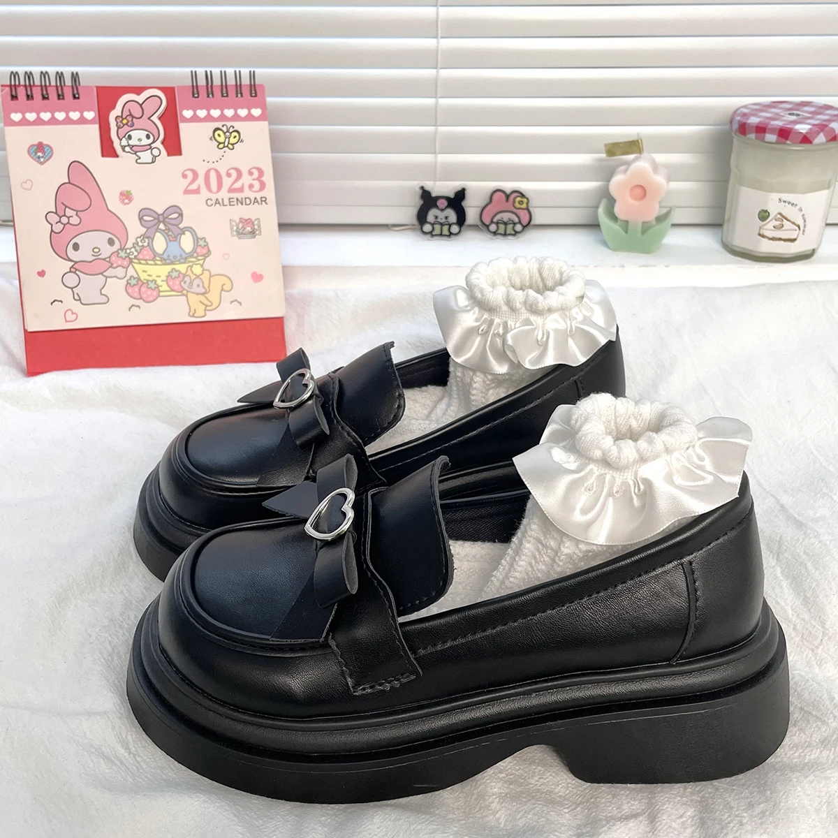 2023 Spring heart bow Women Loafers New Thick Soled Lolita shoes Japanese JK leather shoes college girls platform shoes sandals