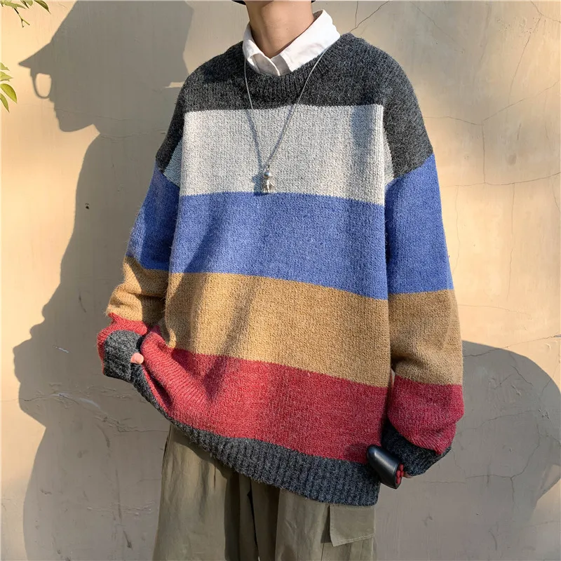 

Men's Sweater Pullover Long Sleeve O-Neck Loose Fall Winter New Large Size Knitted Korean Business Casual Tops 2023 Z182