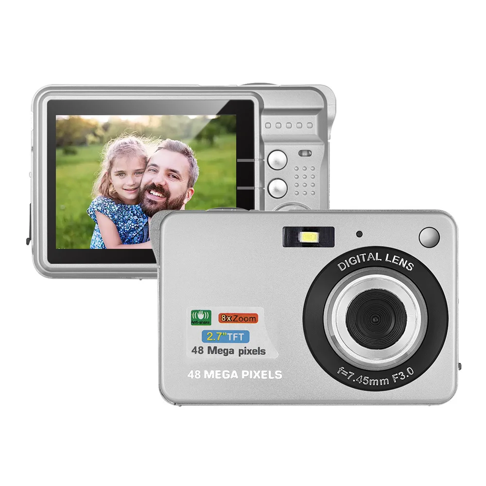 

1080P 48MP Digital Camera Video Camcorder Anti-shake 8X Zoom 2.7 Inch LCD Screen Smile Capture Built-in Battery for Kids Teens
