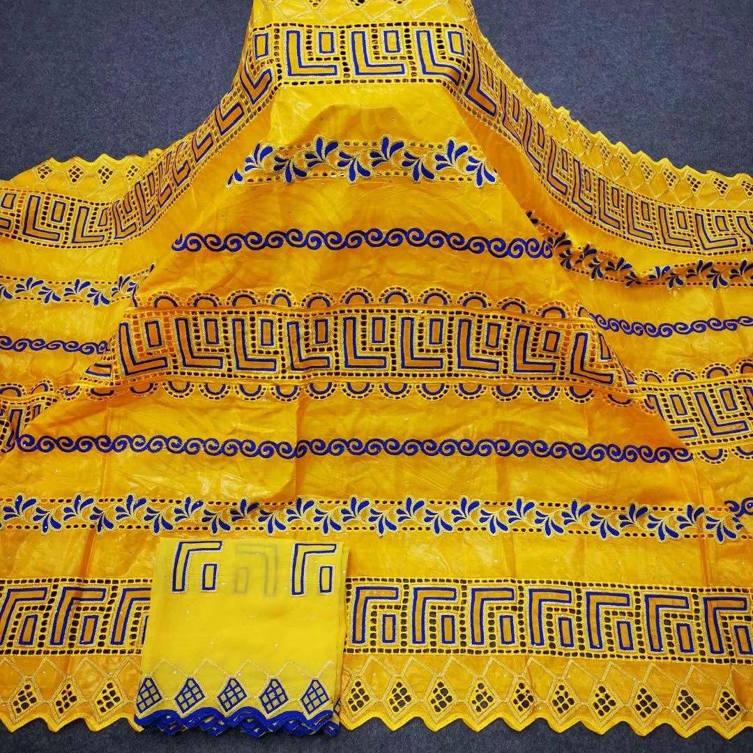 Purple Bazin Brode African Lace Fabric Wedding Nigerian Riche High Quality 5+2Yards Swiss KYC22108