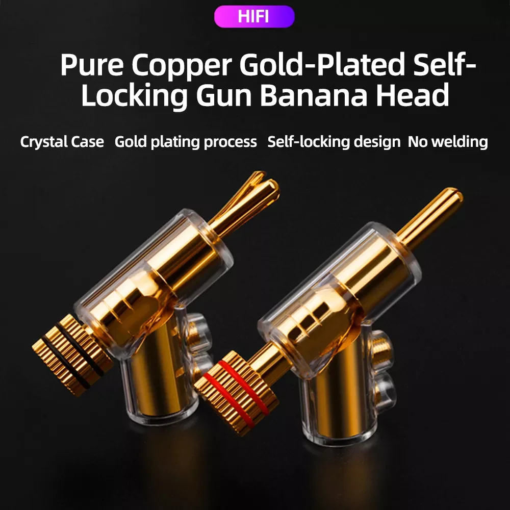

NEW2023 Audio Banana Plug HIFI Male Banana Plug Gold Plated Lockable Gun Plug Speaker Wire Banana Plug Banana Connector