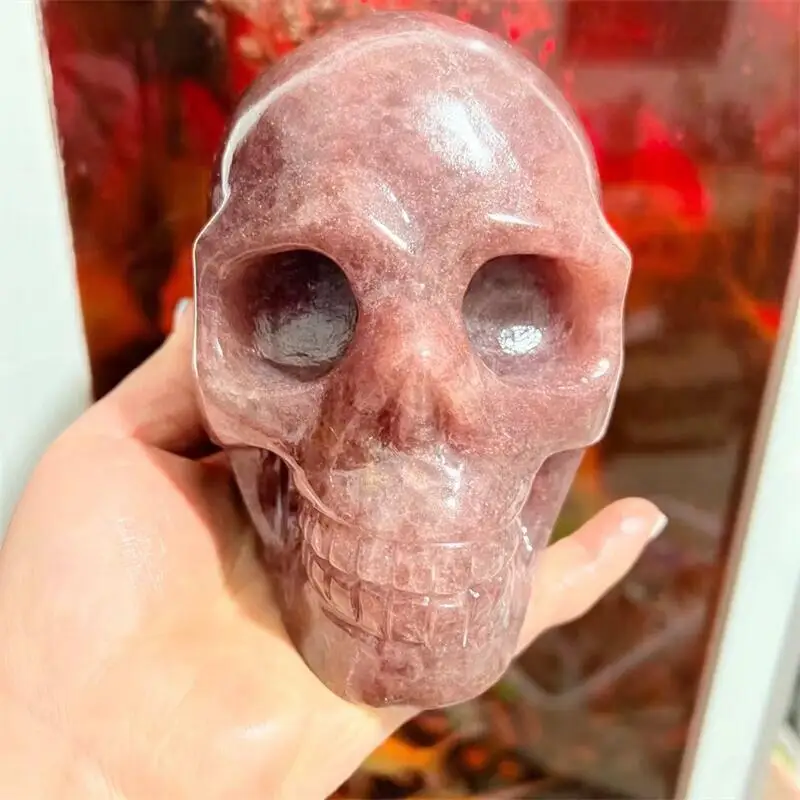 

2.3kg Natural Strawberry Quartz Skull Statue Mineral Crystal Skull Figurine Hand Carved Bone Feng Shui Healing Gift