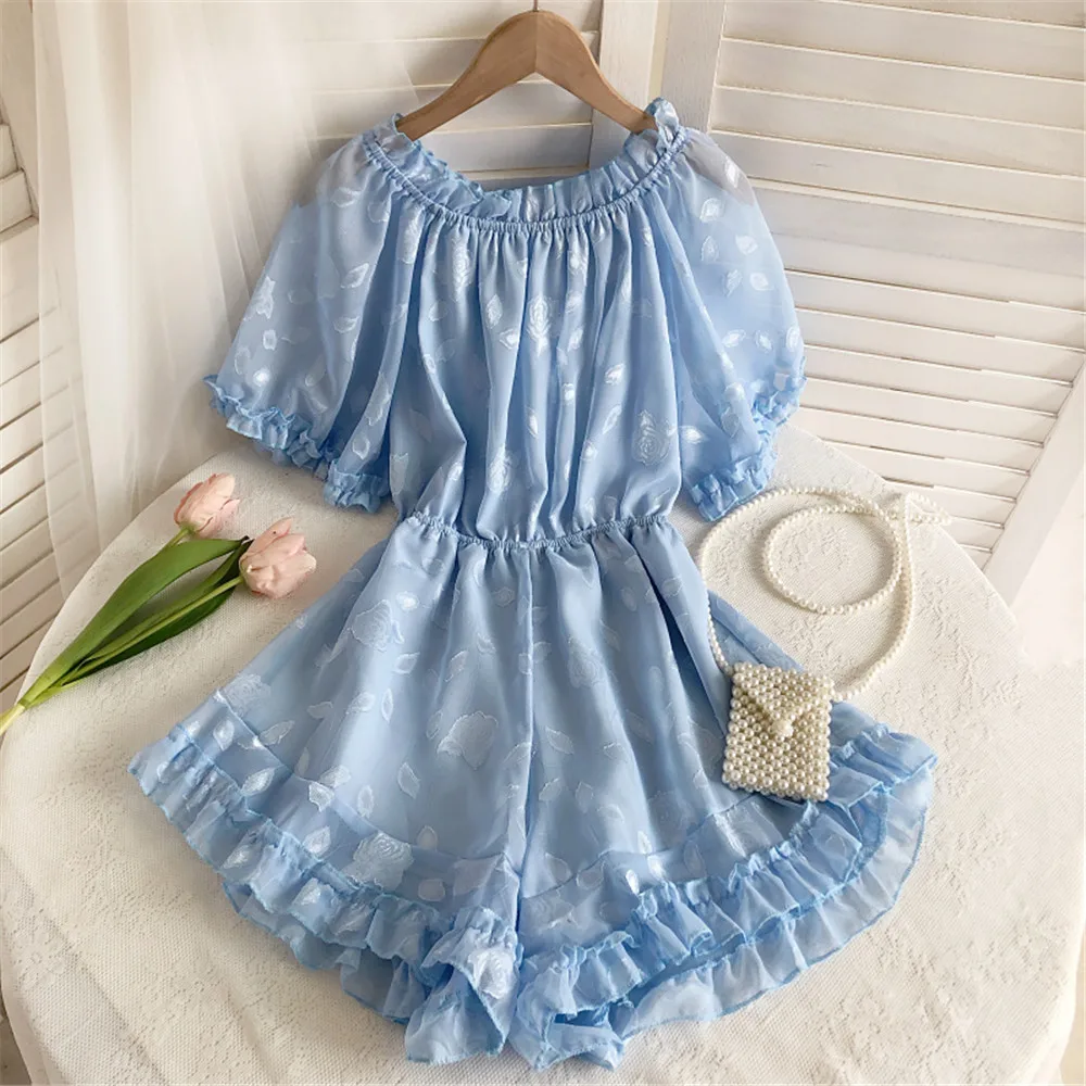 Комбинезон женский с открытыми плечами и принтом свободного покроя |