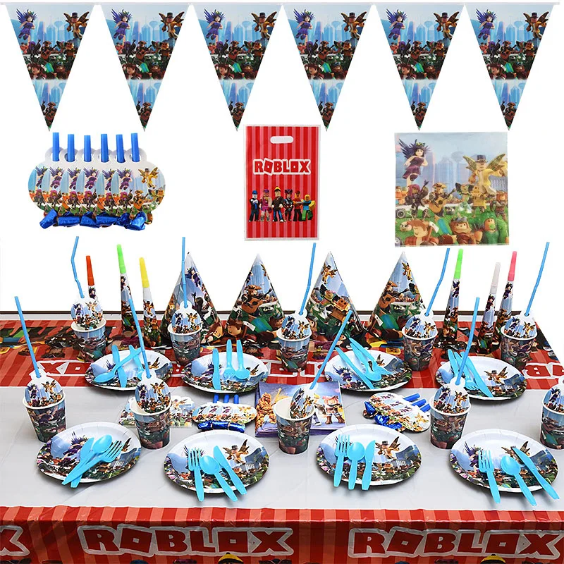 

Kids Birthday Gift Bags Roblox Theme Party Supplies Paper Plate Cup Plates Napkin Baby Shower Disposable Tableware Set 145PCS