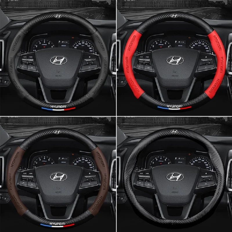 

Car carbon fiber steering wheel cover for Hyundai I10 I20 I30 IX20 IX35 Tucson Solaris Accent Santa Creta Azera Kona accessories