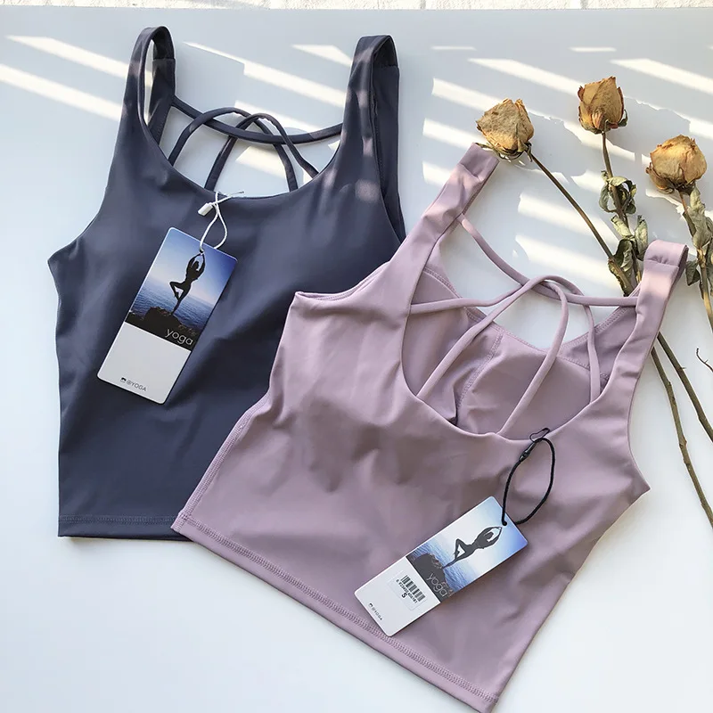 

Новинка, летняя женская красивая высокоэластичная нагрудная Подушка на спине, одежда для йоги, освежающий спортивный жилет без рукавов для ...