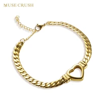 muse crush tarnish free high quality stainless steel heart chain bracelet fine jewelry charm bracelets for women fashion jewelry