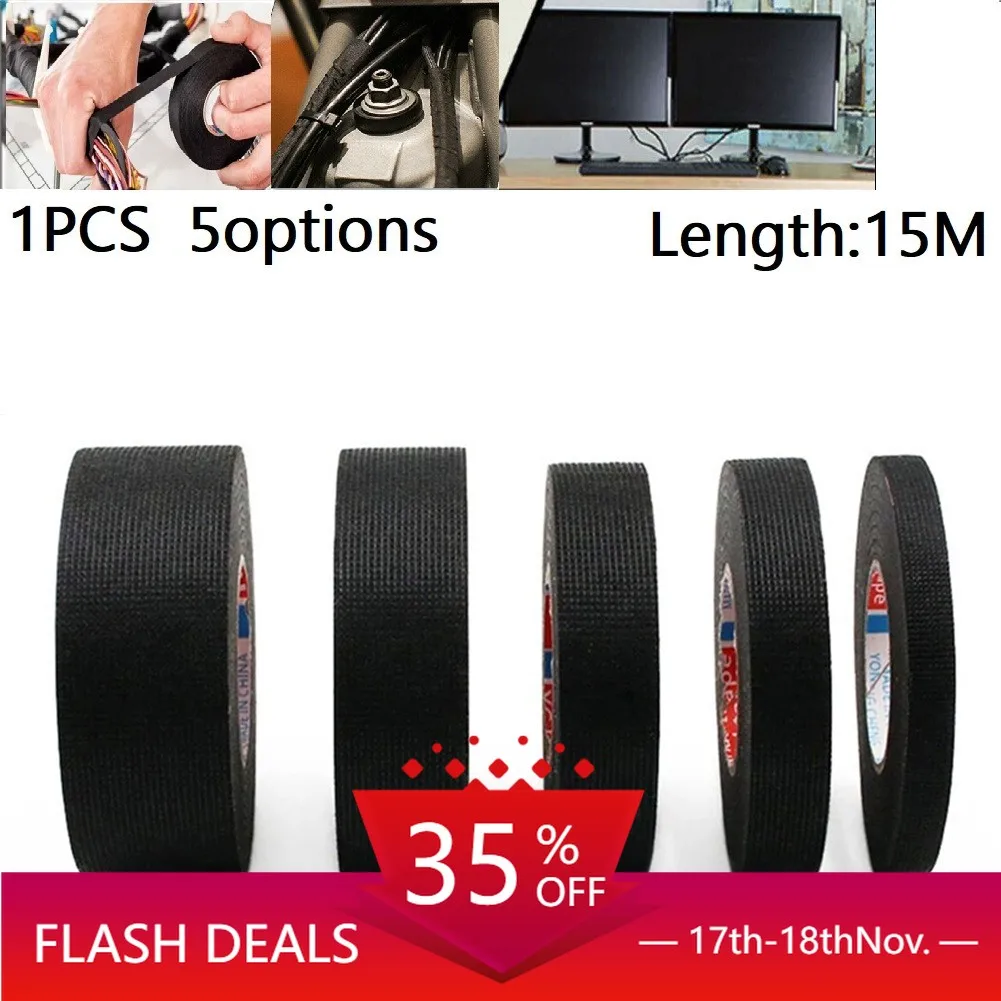 

15M Heat-resistant Adhesive Cloth Fabric Tape Cable Harness Wiring Protection Electric Heating Tape For Automobile Harness