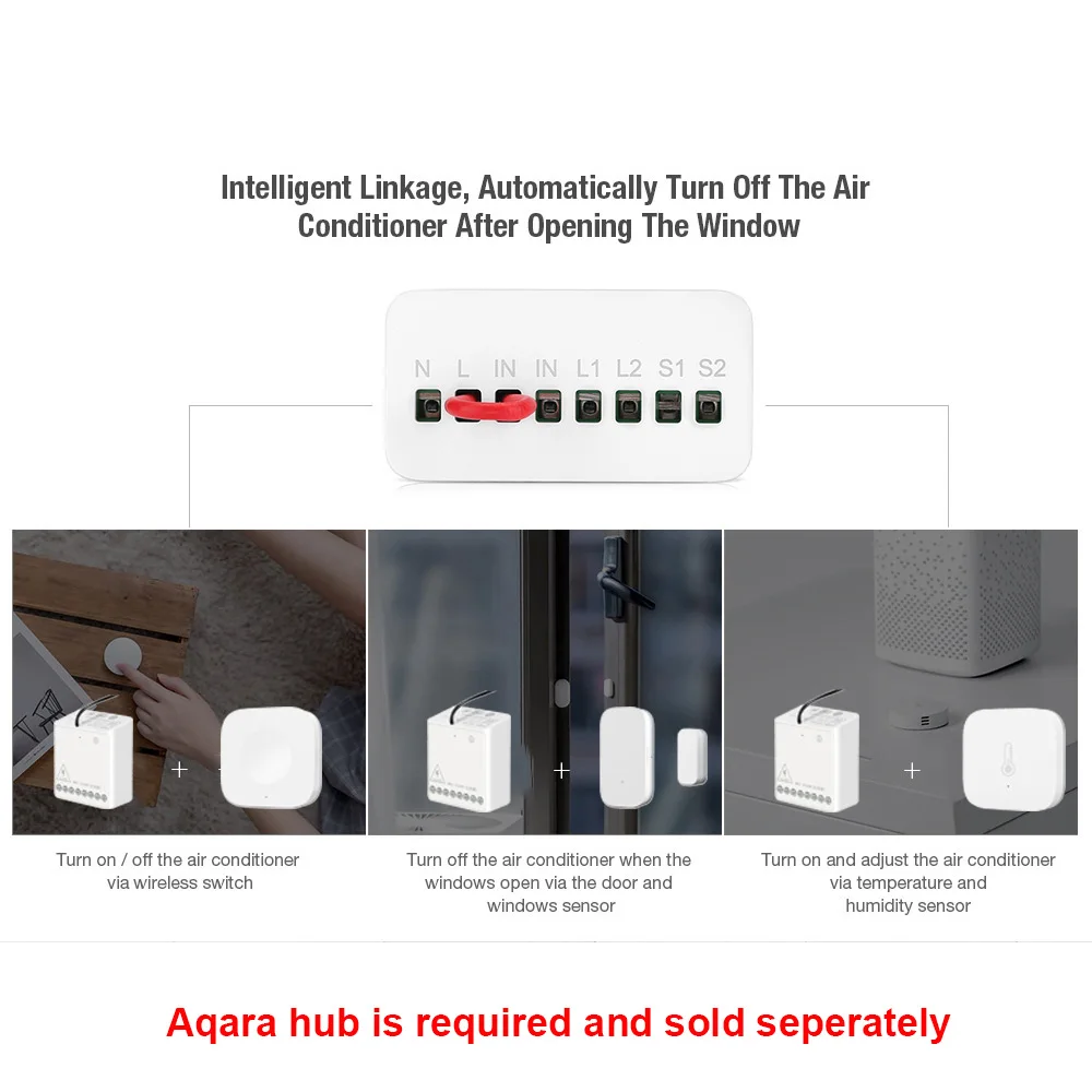 Фото Двусторонний модуль управления Aqara, релейный переключатель, контроллер Zigbee, умные каналы таймера, работает с приложением для умного дома Xiaomi MiHome Homekit №2