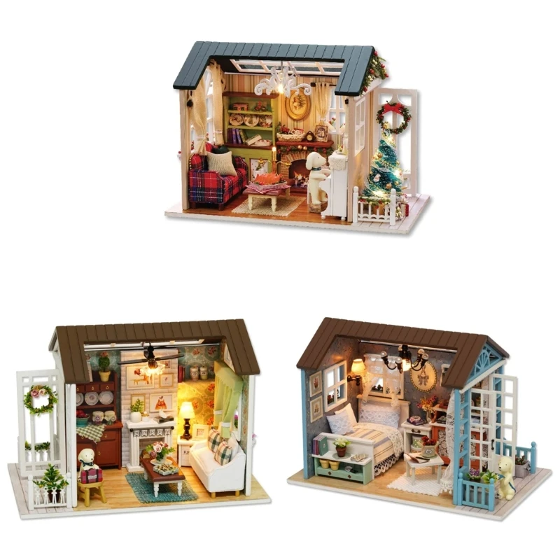 

New Light Up DIY Dollhouse Kits Handmade House Model Easy Assemble Mini Cabin Room Elegant Christmas Gift Children Craft Toy