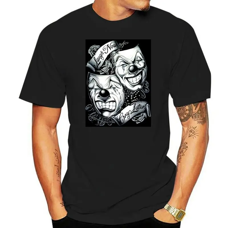 

Laugh Now Cry Later Mens Chicano Art T-Shirt Printed On Shaka Wear Heavyweight T summer o neck tee free shipping cheap tee