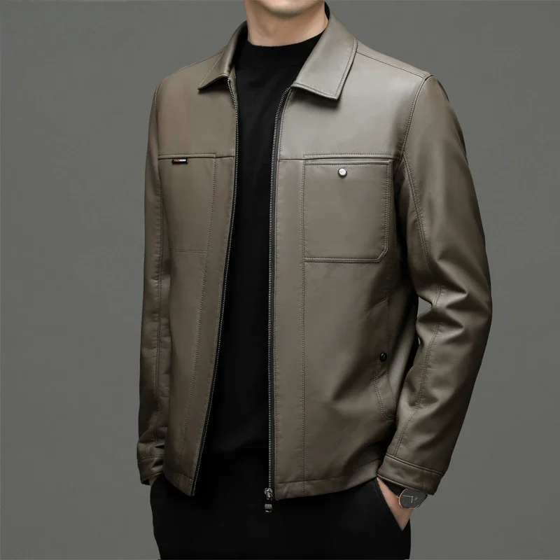 Куртка мужская из натуральной кожи свободный пуховик деловой Повседневный стиль
