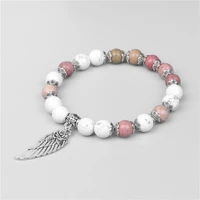 angel wing charm bracelet women natural stone beads pendant bracelets 8mm quartz beaded handmade bracelet jewelry for female