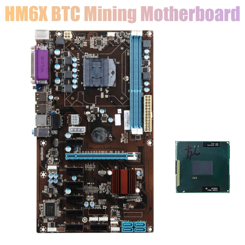 

HM6X BTC Mining Motherboard With CPU DDR3 Support 16GB 8XPCIE Graphics Card Slot PGA988 Socket SATA Miner Motherboard