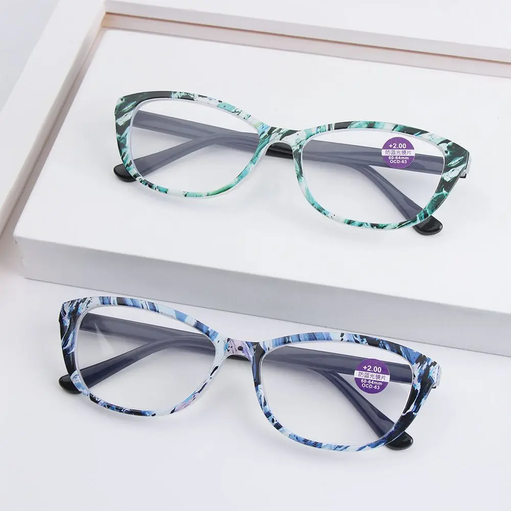 

Round Reading Glasses Ladies Reading Glasses Spring Hinge Anti-Blue Light Reading Glasses for Women Eyeglasses with Printing