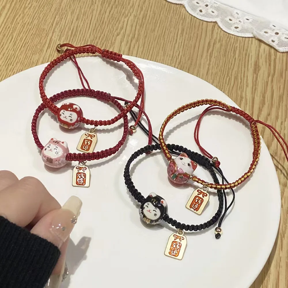 

Classic Chinese Fashion Bracelet for Women Men Ceramic Lucky Cat Shaped Lovely Cute Jewelry Handmade Colourful Rope Chain 2023