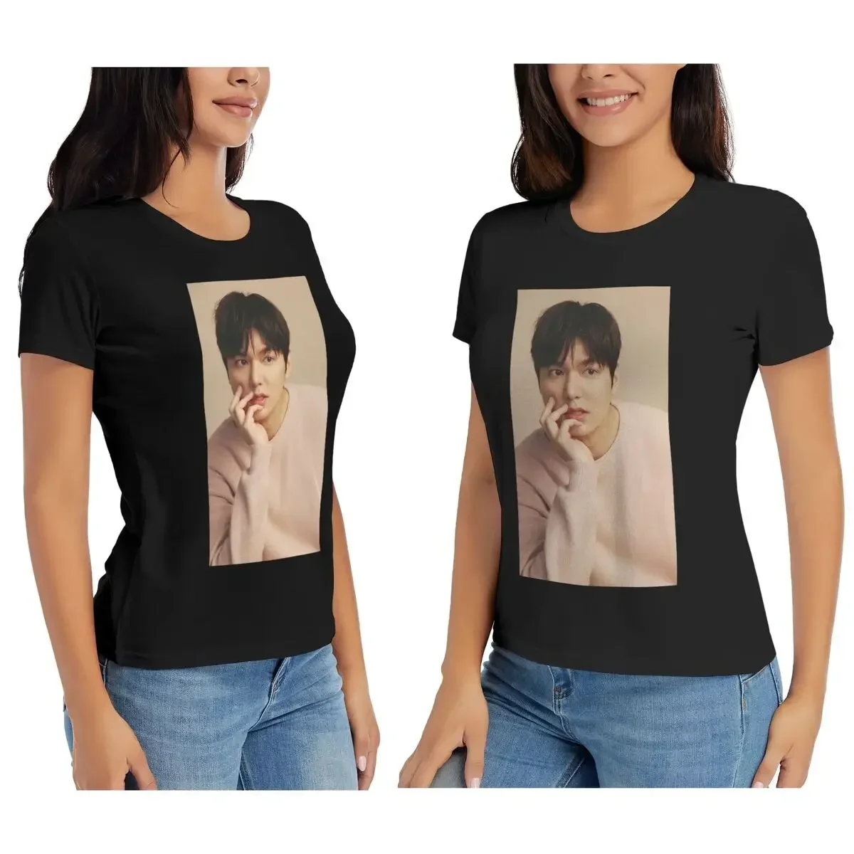 Фото Женская футболка Kpop Lee Min Ho, летние футболки с короткими рукавами, хлопковые футболки с круглым вырезом, одежда, топы, уличная одежда №2
