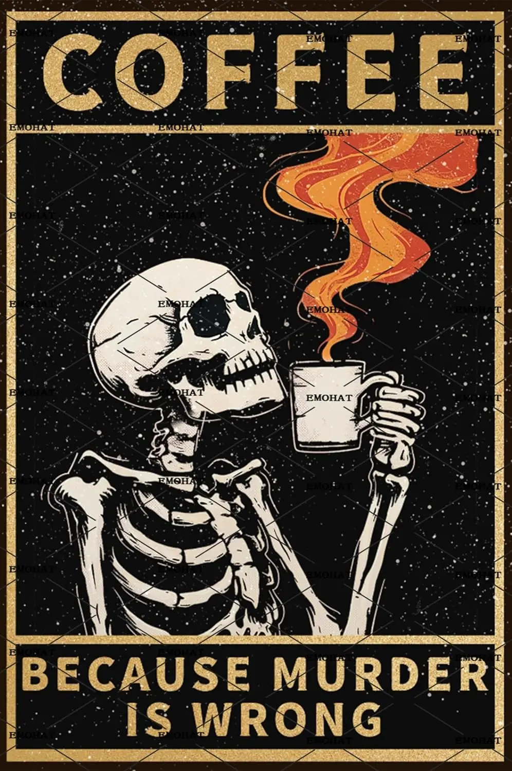 EMOHT Metl Sgn Skeleton Strong Coffee Cfe Ccessores Wll Decor Tn Home Br Club Ktchen Dnng Room Sgns H