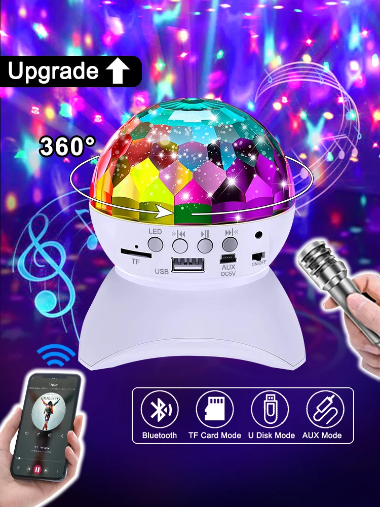 

Диско-лампа Беспроводная с Bluetooth-динамиком, светодиодный RGB-светильник для дискотеки, зеркала, диджея, клуба, стробоскопа, вечеринки, музыкал...