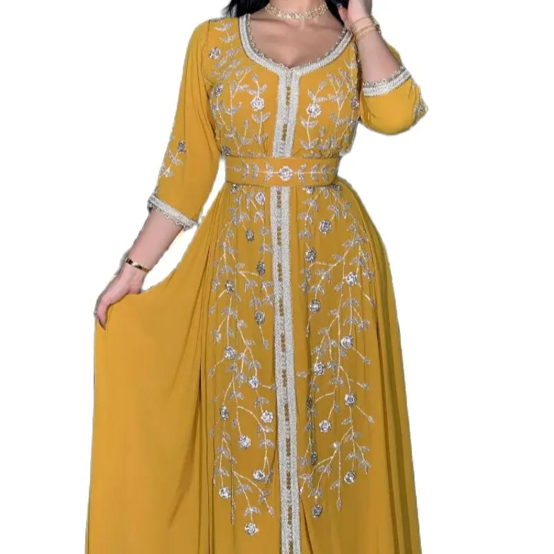 

India Muslim Abaya Dresses Women Wedding Evening Party Dress Elegant Lace-up Turkey Diamond Belted Jilbab Abayas Morocco Caftan