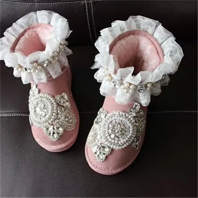 

Ribbon lace lace handcrafted custom velvet warm boots with fur one fashion women's 35-44