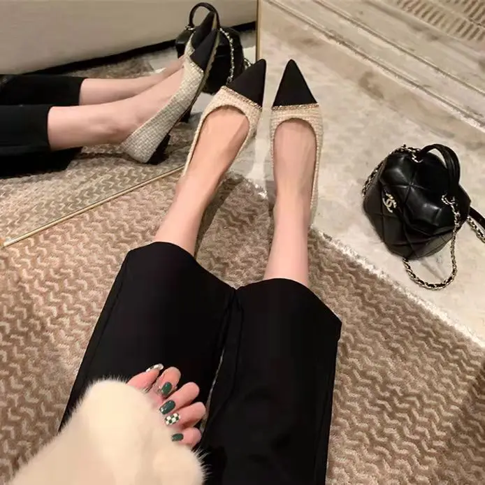 

Женские туфли с острым носком, универсальные туфли на плоской подошве черного цвета, размеры 35-40, новинка 2022