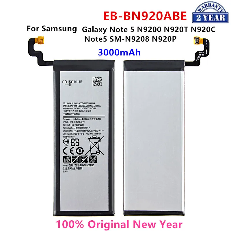 Оригинальный аккумулятор 100% мАч для Samsung Galaxy Note 5 EB-BN920ABE N920F N920T/A N920G N9200 N920G/DS N9208 +