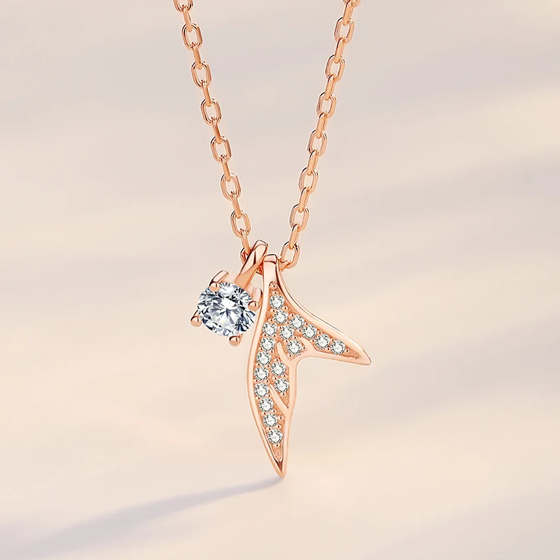 Женское колье из серебра 925 пробы с фианитом и хвостом русалки