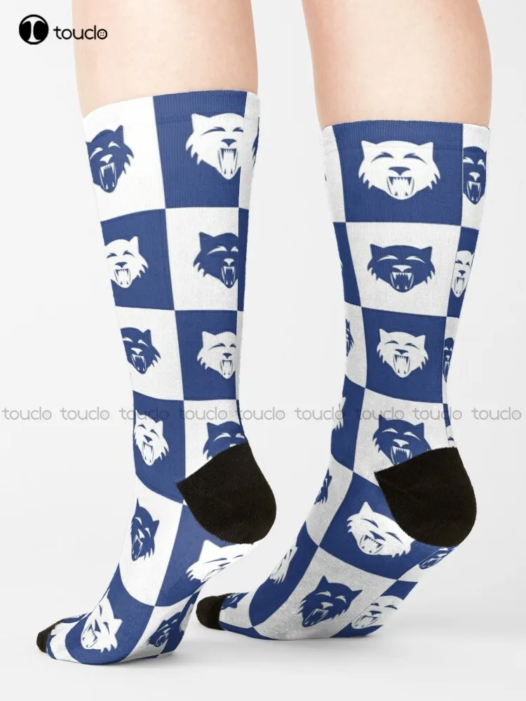 

Blue And White Nine Wildcat Cares Socks Skeleton Socks Personalized Custom 360° Digital Print Gift Harajuku Colorful Retro